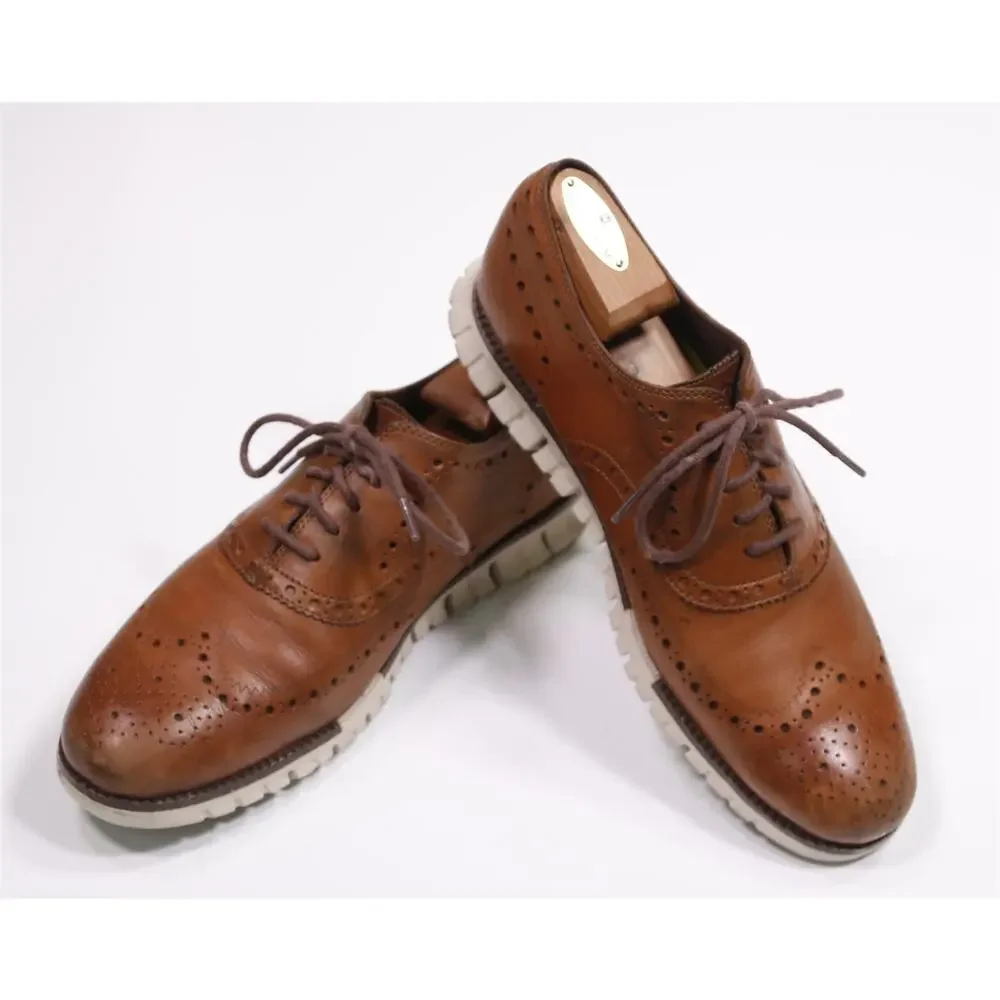 Cole Haan Mens British Tan Brown Zero Grand Wingtip Oxford Dress Shoes 9